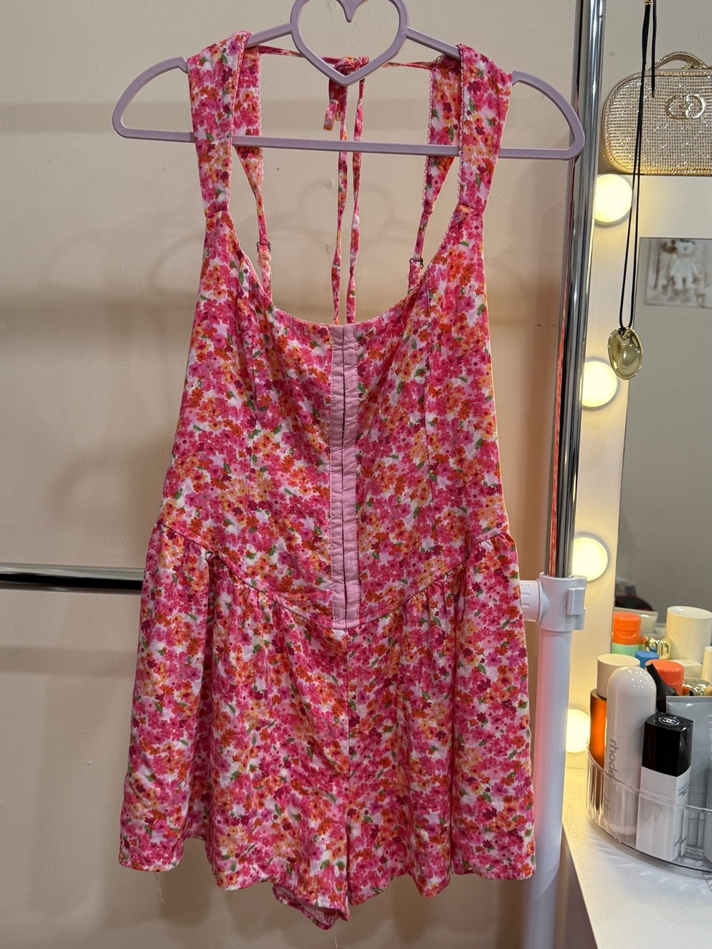 Wild Fable Pink Floral Romper Corset Style Open Back Size S